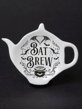 Alchemy Gothic ✦ Bat Brew Tea Bag & Spoon Rest ✦ Bone China Kitchen Decor NWT